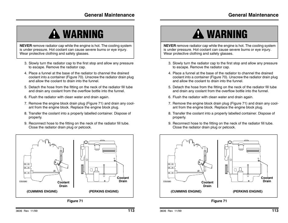 Warning, General maintenance | SkyTrak 3606 Operation Manual User Manual | Page 115 / 168