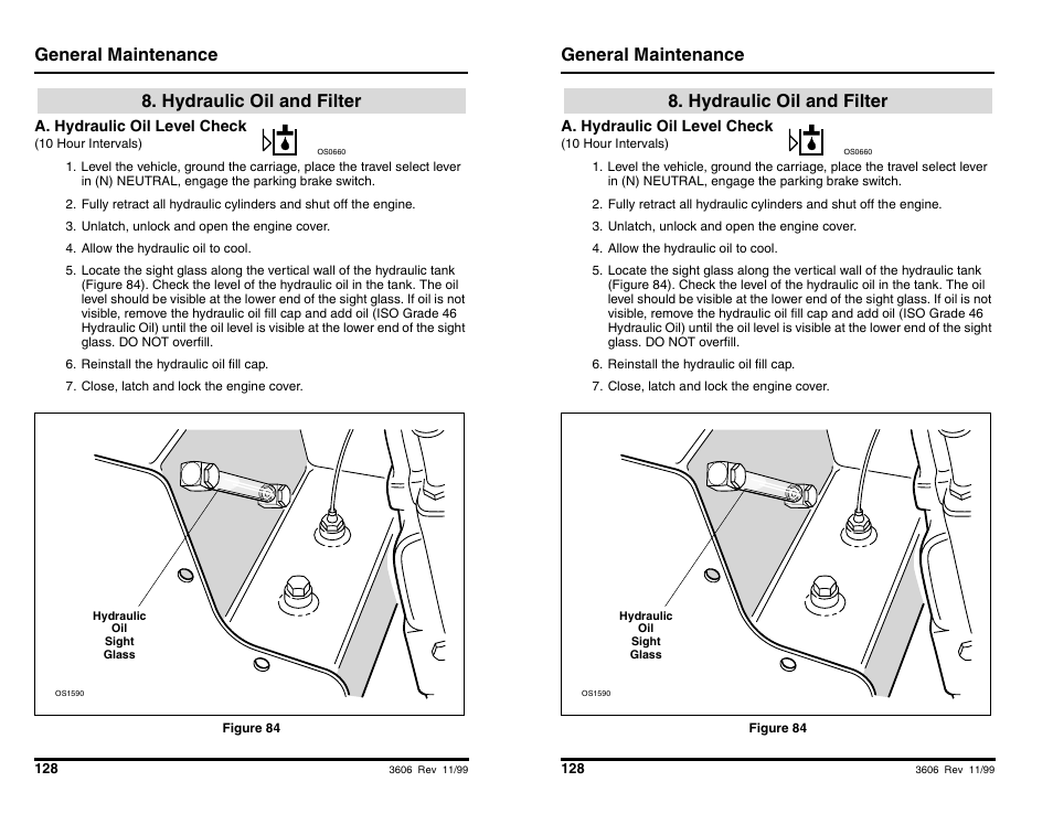 General maintenance, Hydraulic oil and filter | SkyTrak 3606 Operation Manual User Manual | Page 130 / 168