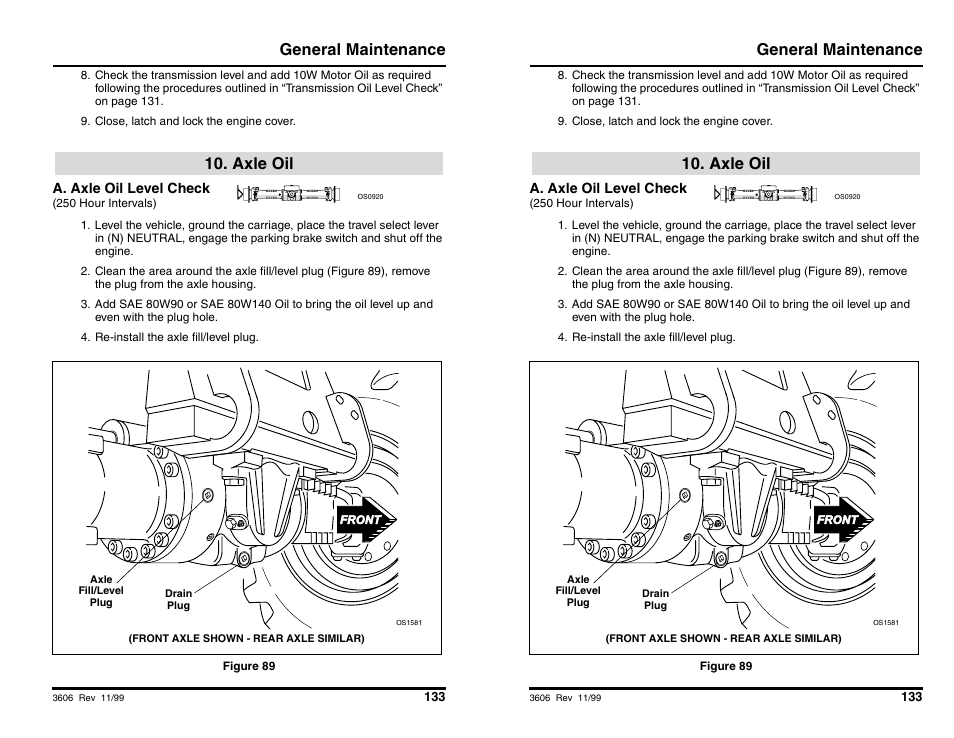 General maintenance, Axle oil | SkyTrak 3606 Operation Manual User Manual | Page 135 / 168