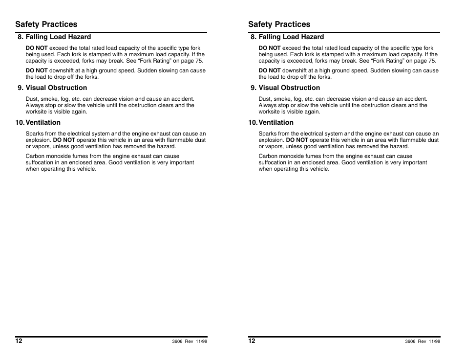 Safety practices | SkyTrak 3606 Operation Manual User Manual | Page 14 / 168