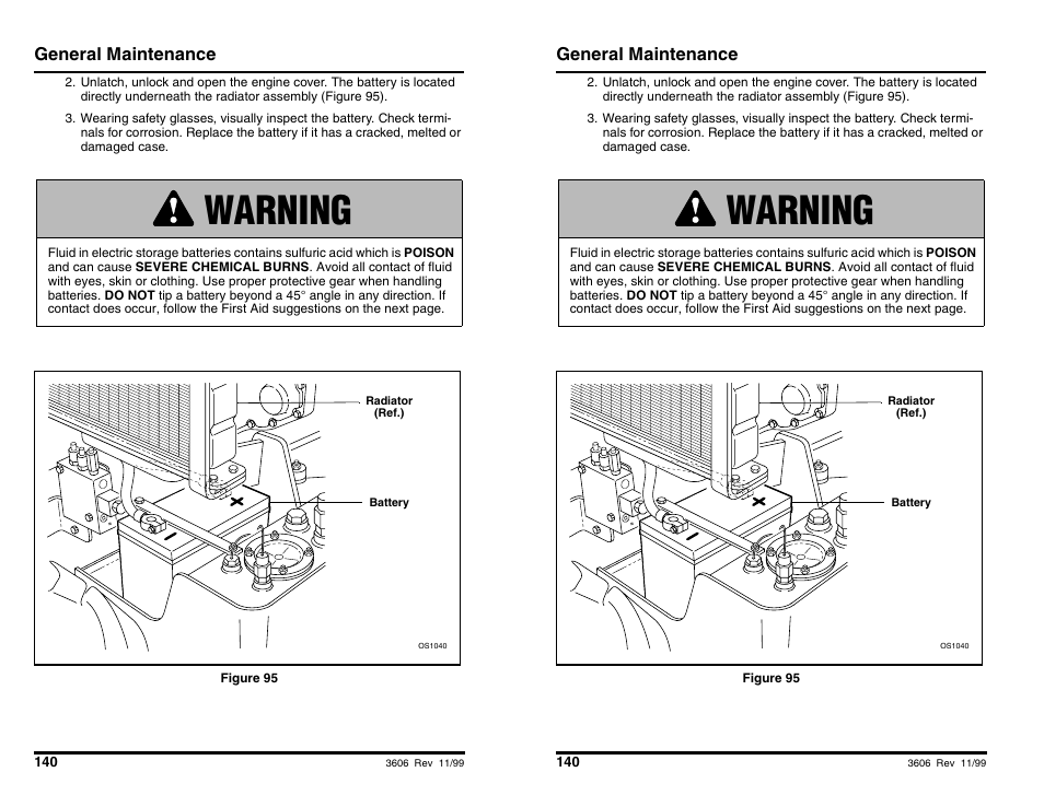 Warning, General maintenance | SkyTrak 3606 Operation Manual User Manual | Page 142 / 168