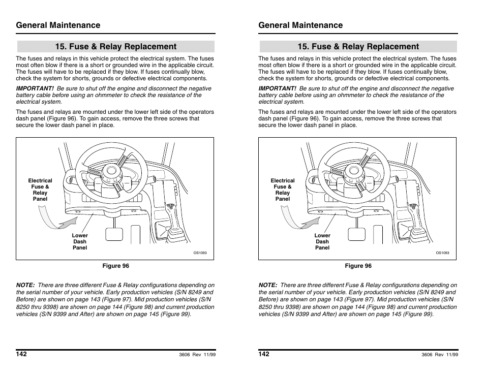 General maintenance, Fuse & relay replacement | SkyTrak 3606 Operation Manual User Manual | Page 144 / 168