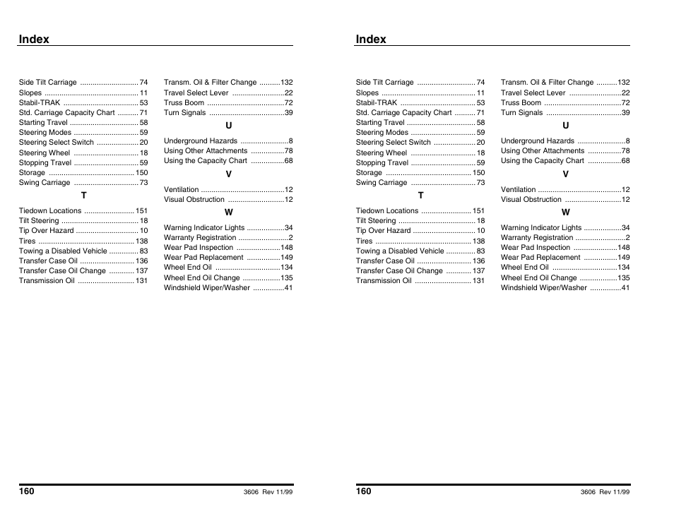 Index | SkyTrak 3606 Operation Manual User Manual | Page 162 / 168