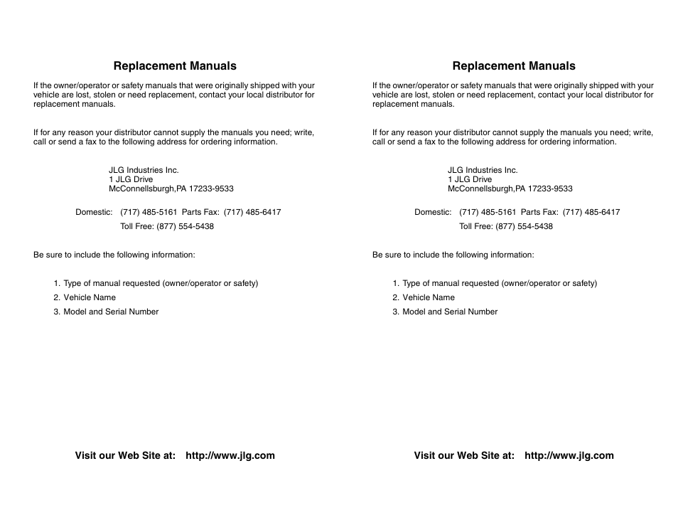 Replacement manuals | SkyTrak 3606 Operation Manual User Manual | Page 167 / 168