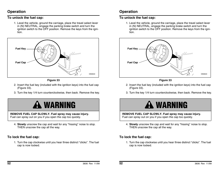 Warning, Operation | SkyTrak 3606 Operation Manual User Manual | Page 54 / 168