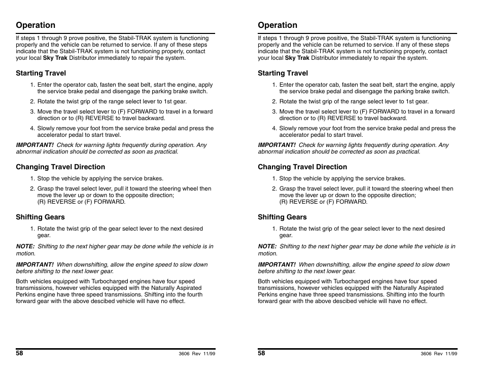 Operation | SkyTrak 3606 Operation Manual User Manual | Page 60 / 168