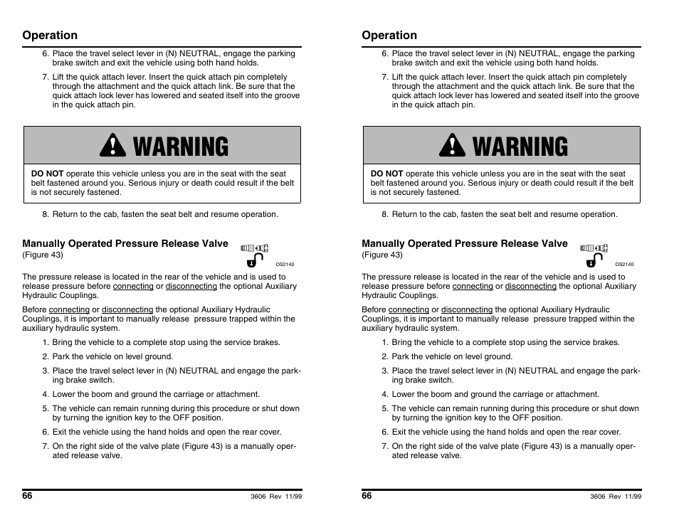 Warning, Operation | SkyTrak 3606 Operation Manual User Manual | Page 68 / 168