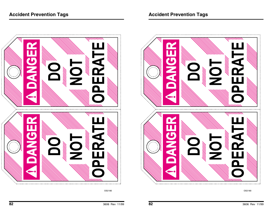 Accident prevention tags | SkyTrak 3606 Operation Manual User Manual | Page 84 / 168