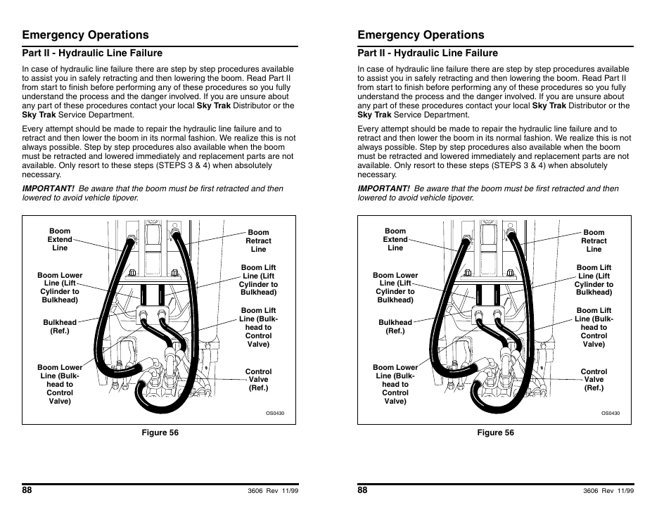 Emergency operations, Part ii - hydraulic line failure | SkyTrak 3606 Operation Manual User Manual | Page 90 / 168