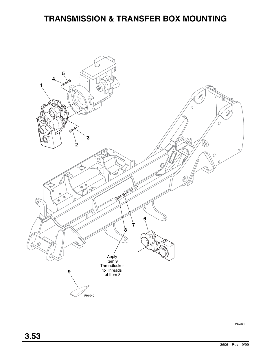 Transmission & transfer box mounting, Brake assembly - rear axle, Unloader valve circuit | Ar and bearing assembly (include, 53 transmission & transfer box mounting | SkyTrak 3606 Parts Manual User Manual | Page 102 / 238