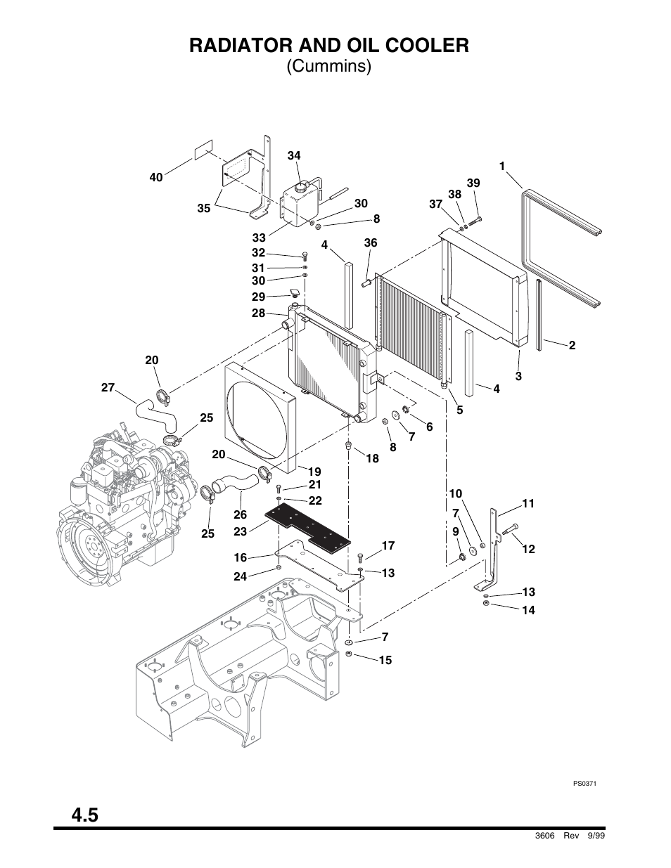 Radiator and oil cooler (cummins), S/n 9883 and before), 5 radiator and oil cooler | Cummins) | SkyTrak 3606 Parts Manual User Manual | Page 108 / 238