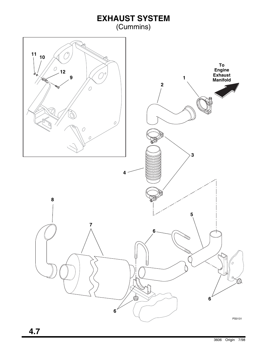 Exhaust system (cummins), Frame tilt & stabilizer circuit, 0 required for first and 5 requ | 7 exhaust system, Cummins) | SkyTrak 3606 Parts Manual User Manual | Page 110 / 238