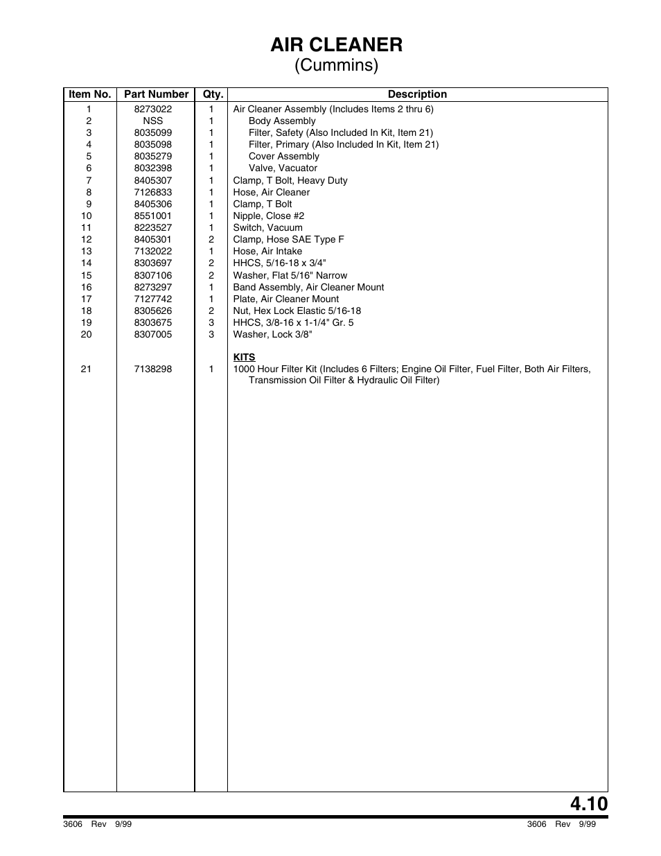 Air cleaner, Cummins) | SkyTrak 3606 Parts Manual User Manual | Page 113 / 238