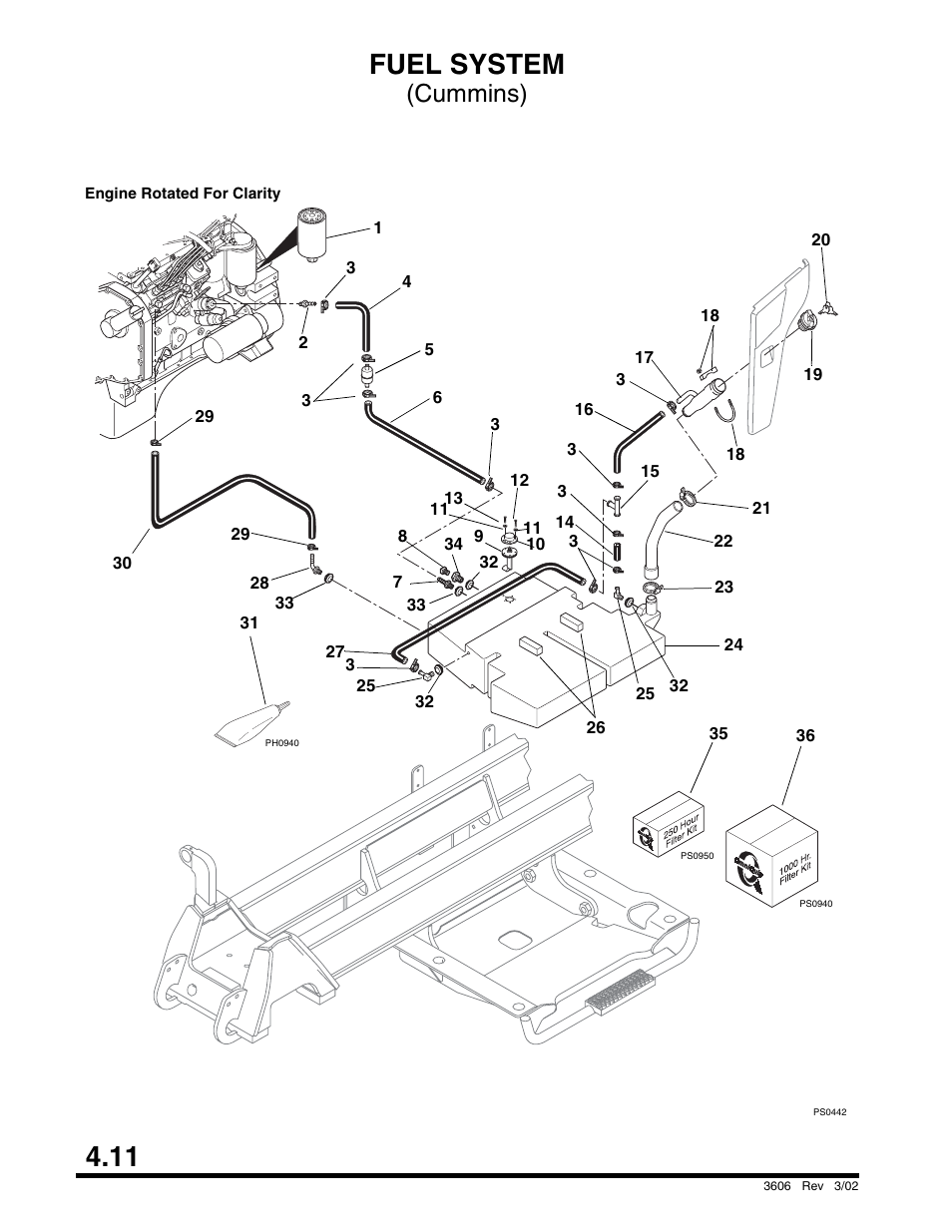 Fuel system (cummins), Service brake & de-clutch circuit, Boom extend chain | R, primary (also included in kit, 11 fuel system, Cummins) | SkyTrak 3606 Parts Manual User Manual | Page 114 / 238