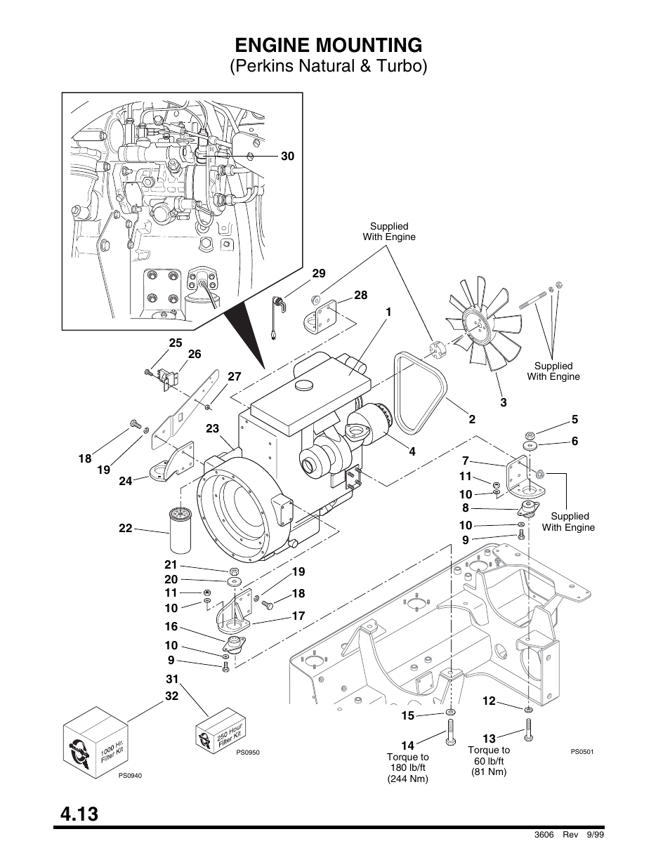 Engine mounting (perkins natural & turbo), 13 engine mounting, Perkins natural & turbo) | SkyTrak 3606 Parts Manual User Manual | Page 116 / 238