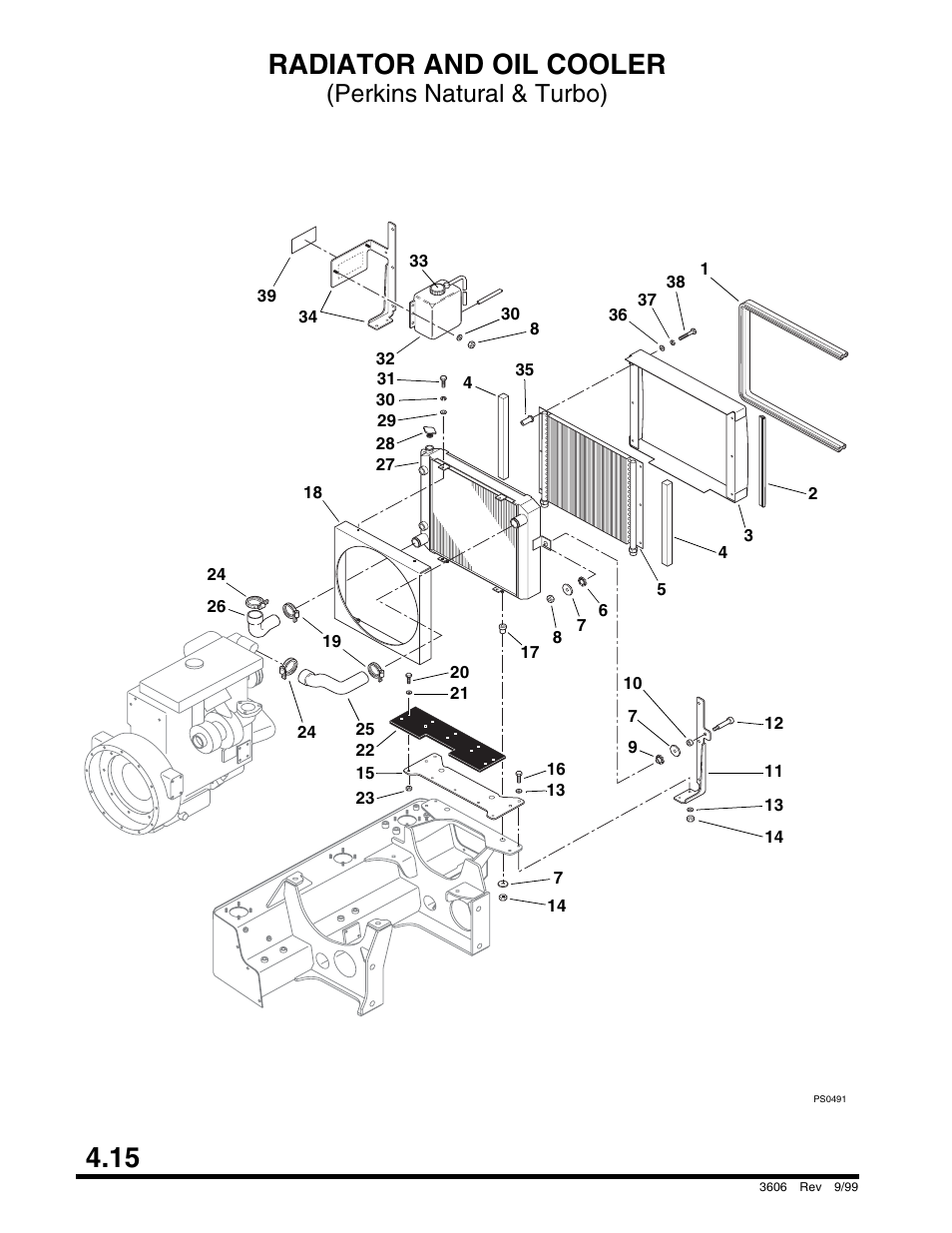 Radiator and oil cooler (perkins natural & turbo), Valve plate assy. w/o aux. hydraulics, Boom retract chain | 15 radiator and oil cooler, Perkins natural & turbo) | SkyTrak 3606 Parts Manual User Manual | Page 118 / 238