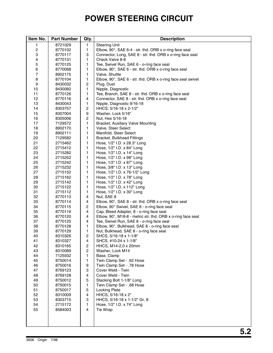 Power steering circuit | SkyTrak 3606 Parts Manual User Manual | Page 129 / 238