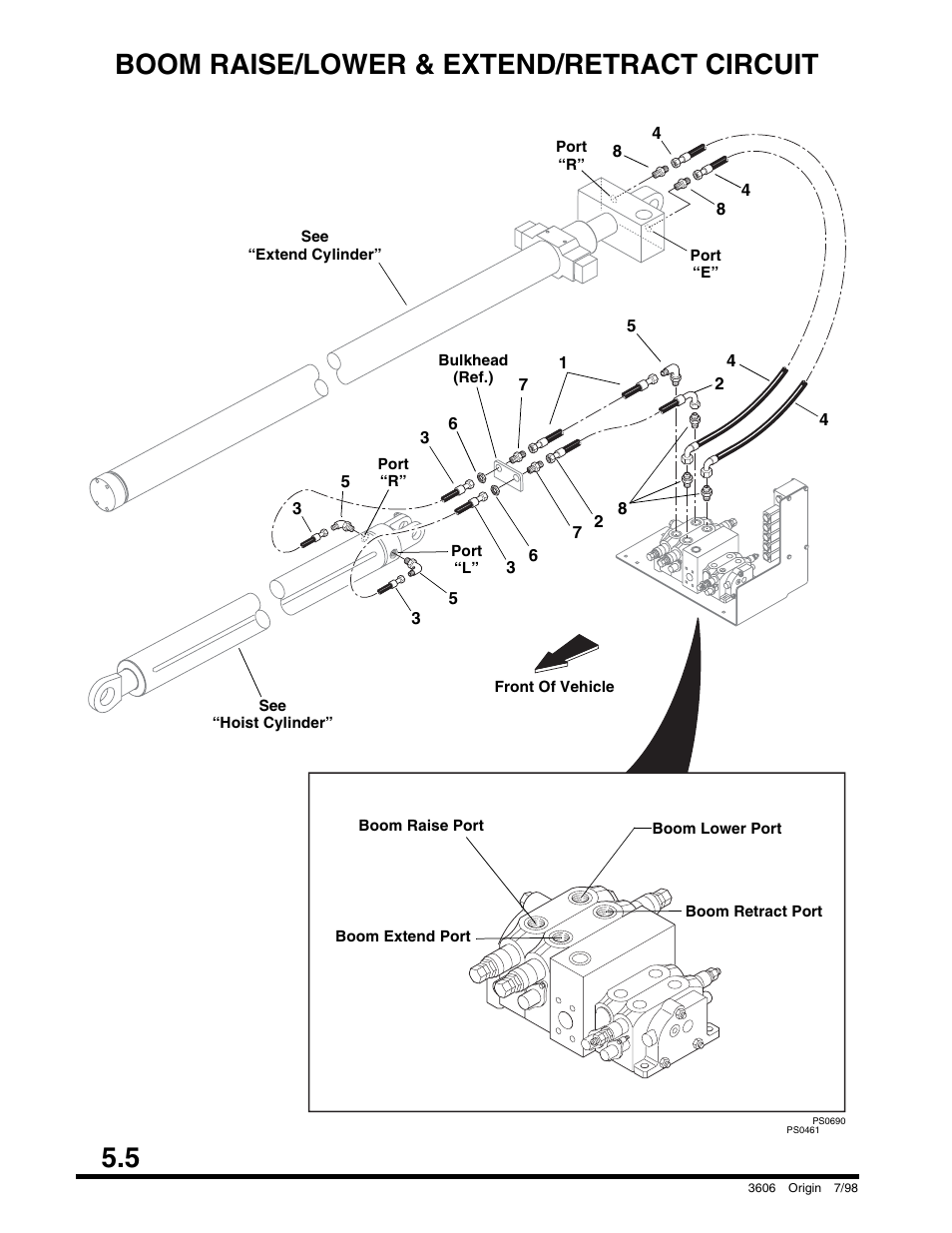Boom raise/lower & extend/retract circuit, Optional), Swing carriage | 5 boom raise/lower & extend/retract circuit | SkyTrak 3606 Parts Manual User Manual | Page 132 / 238