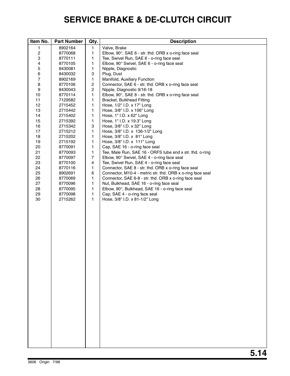 Service brake & de-clutch circuit | SkyTrak 3606 Parts Manual User Manual | Page 141 / 238
