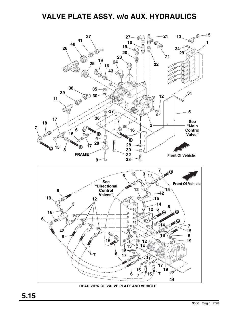 Valve plate assy. w/o aux. hydraulics, Unloader valve, Utility bucket | Thd. orb x o-ring face seal, 15 valve plate assy. w/o aux. hydraulics | SkyTrak 3606 Parts Manual User Manual | Page 142 / 238