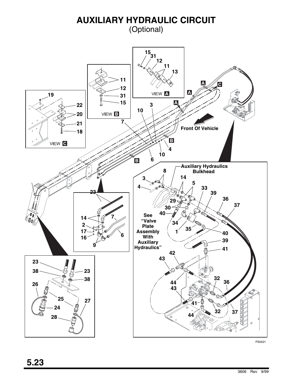 Auxiliary hydraulic circuit, Extend cylinder, Part number index | 23 auxiliary hydraulic circuit, Optional) | SkyTrak 3606 Parts Manual User Manual | Page 150 / 238