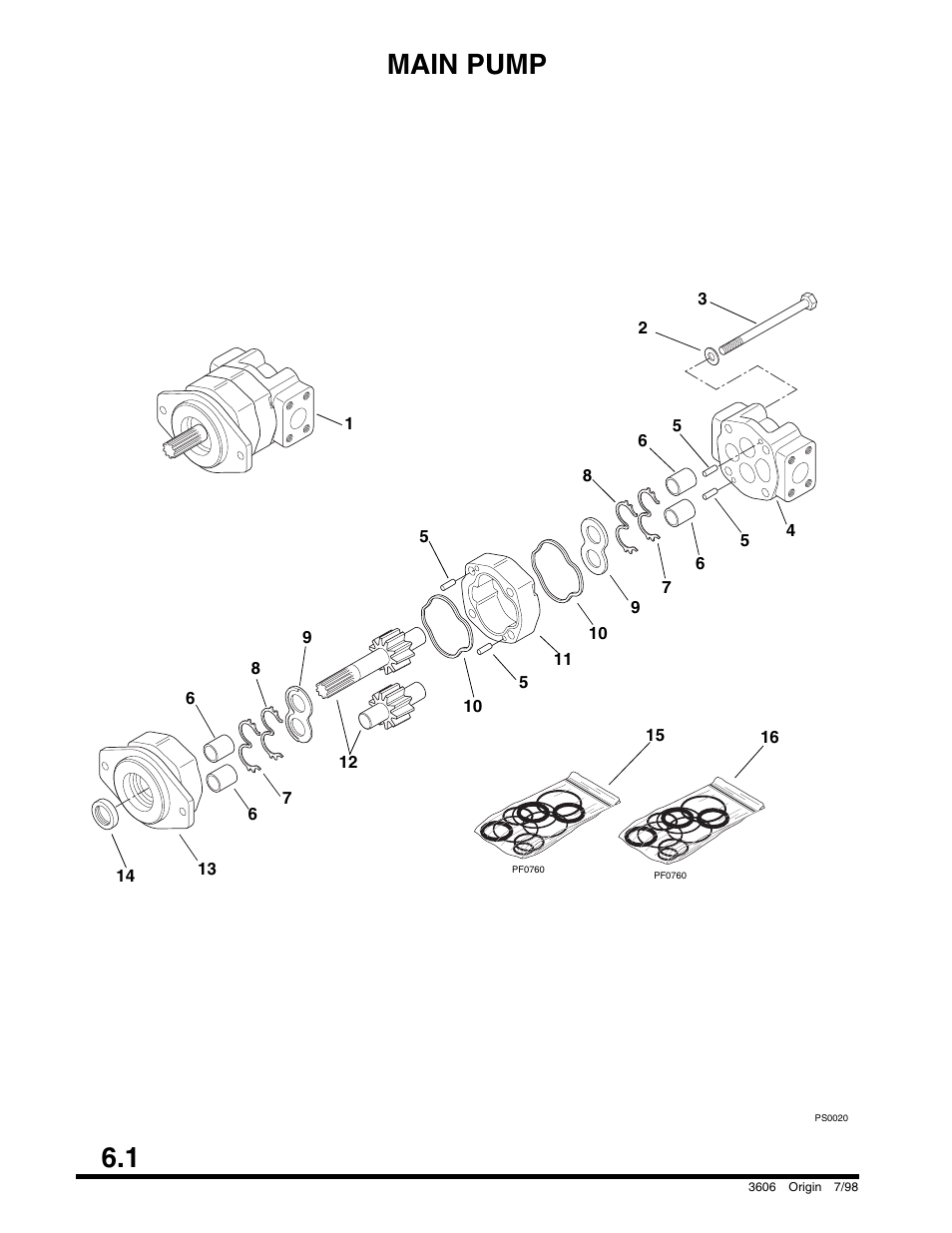 Section 6 hydraulic components, Main pump, Optional) | SkyTrak 3606 Parts Manual User Manual | Page 154 / 238