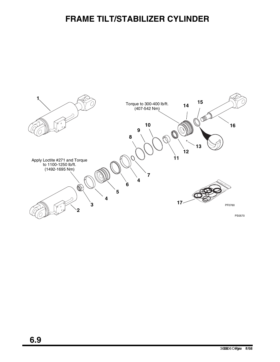 Frame tilt/stabilizer cylinder, 9 frame tilt/stabilizer cylinder | SkyTrak 3606 Parts Manual User Manual | Page 162 / 238