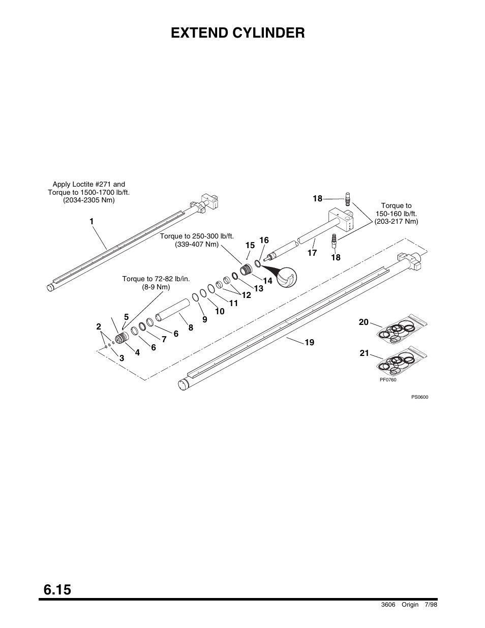 Extend cylinder, 15 extend cylinder | SkyTrak 3606 Parts Manual User Manual | Page 168 / 238