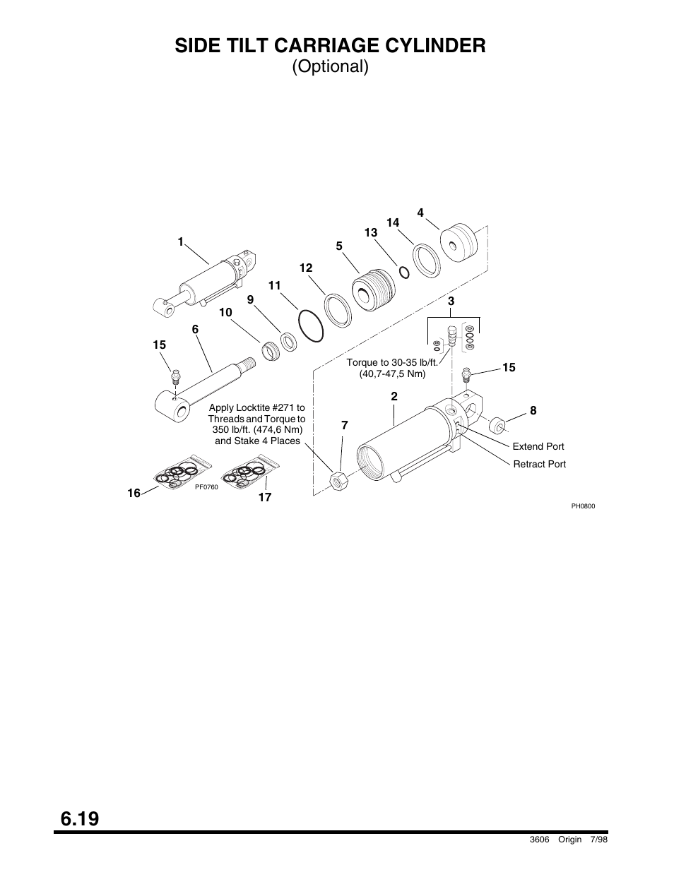Side tilt carriage cylinder, S/n 8249 and before), 19 side tilt carriage cylinder | Optional) | SkyTrak 3606 Parts Manual User Manual | Page 172 / 238