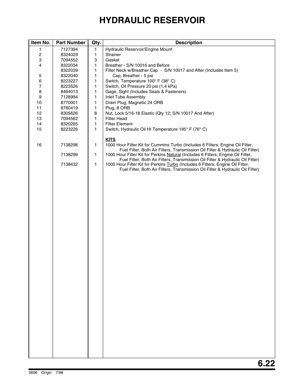 Hydraulic reservoir | SkyTrak 3606 Parts Manual User Manual | Page 175 / 238