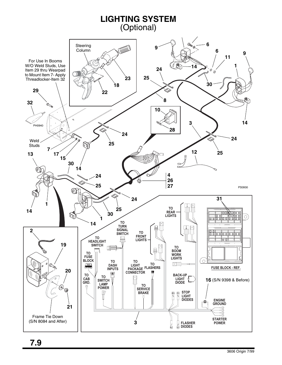 Lighting system, 9 lighting system (optional) | SkyTrak 3606 Parts Manual User Manual | Page 188 / 238
