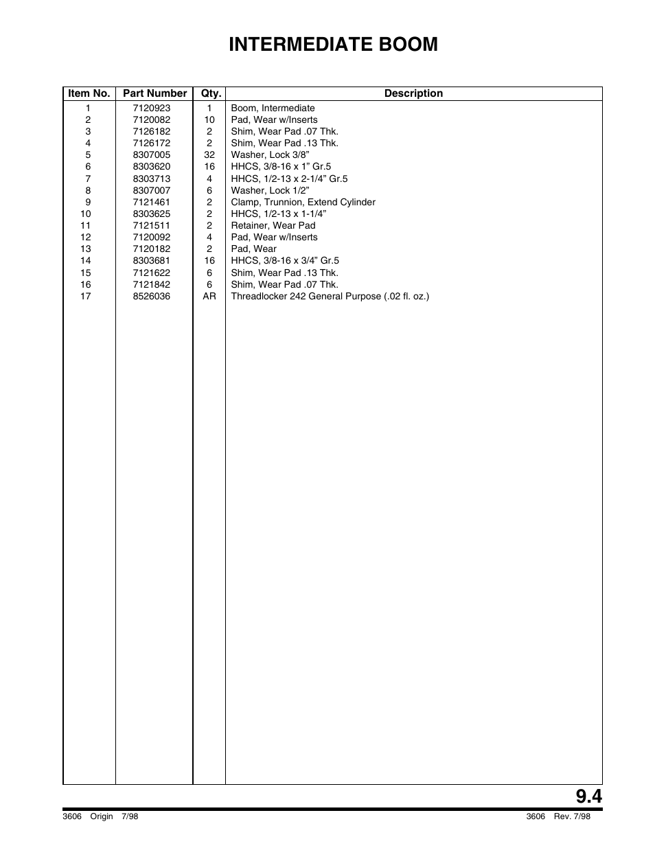 Intermediate boom | SkyTrak 3606 Parts Manual User Manual | Page 197 / 238