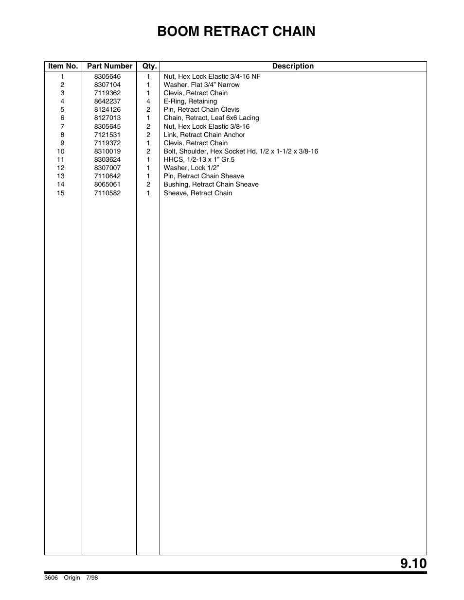 Boom retract chain | SkyTrak 3606 Parts Manual User Manual | Page 203 / 238