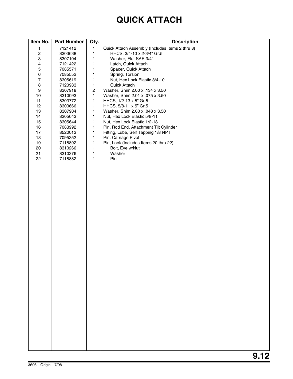 Quick attach | SkyTrak 3606 Parts Manual User Manual | Page 205 / 238