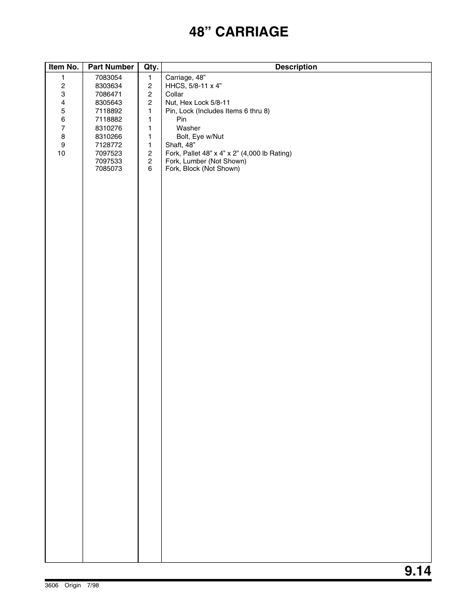 48” carriage | SkyTrak 3606 Parts Manual User Manual | Page 207 / 238