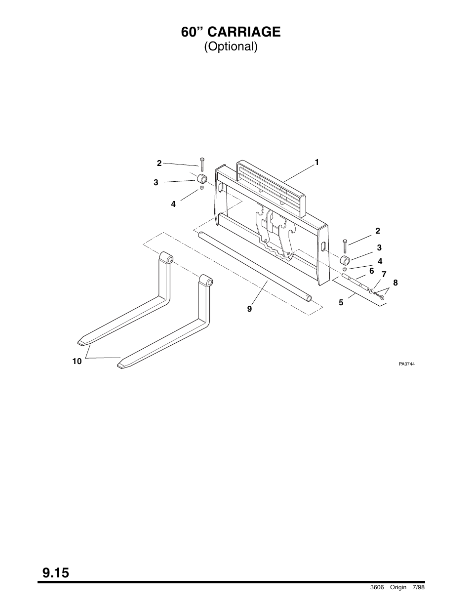 60” carriage, 15 60” carriage, Optional) | SkyTrak 3606 Parts Manual User Manual | Page 208 / 238