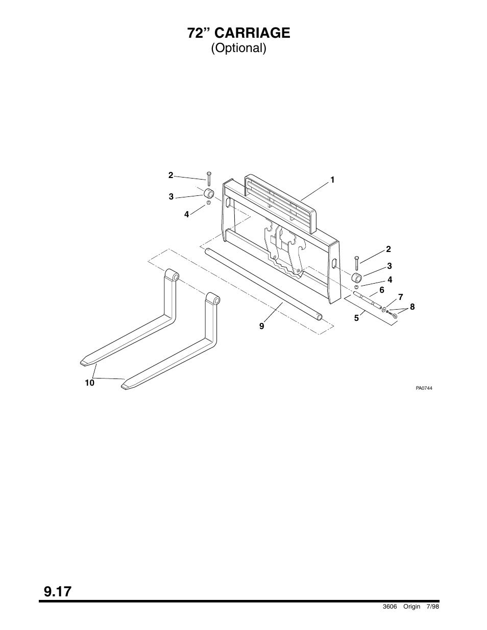 72” carriage, 17 72” carriage, Optional) | SkyTrak 3606 Parts Manual User Manual | Page 210 / 238