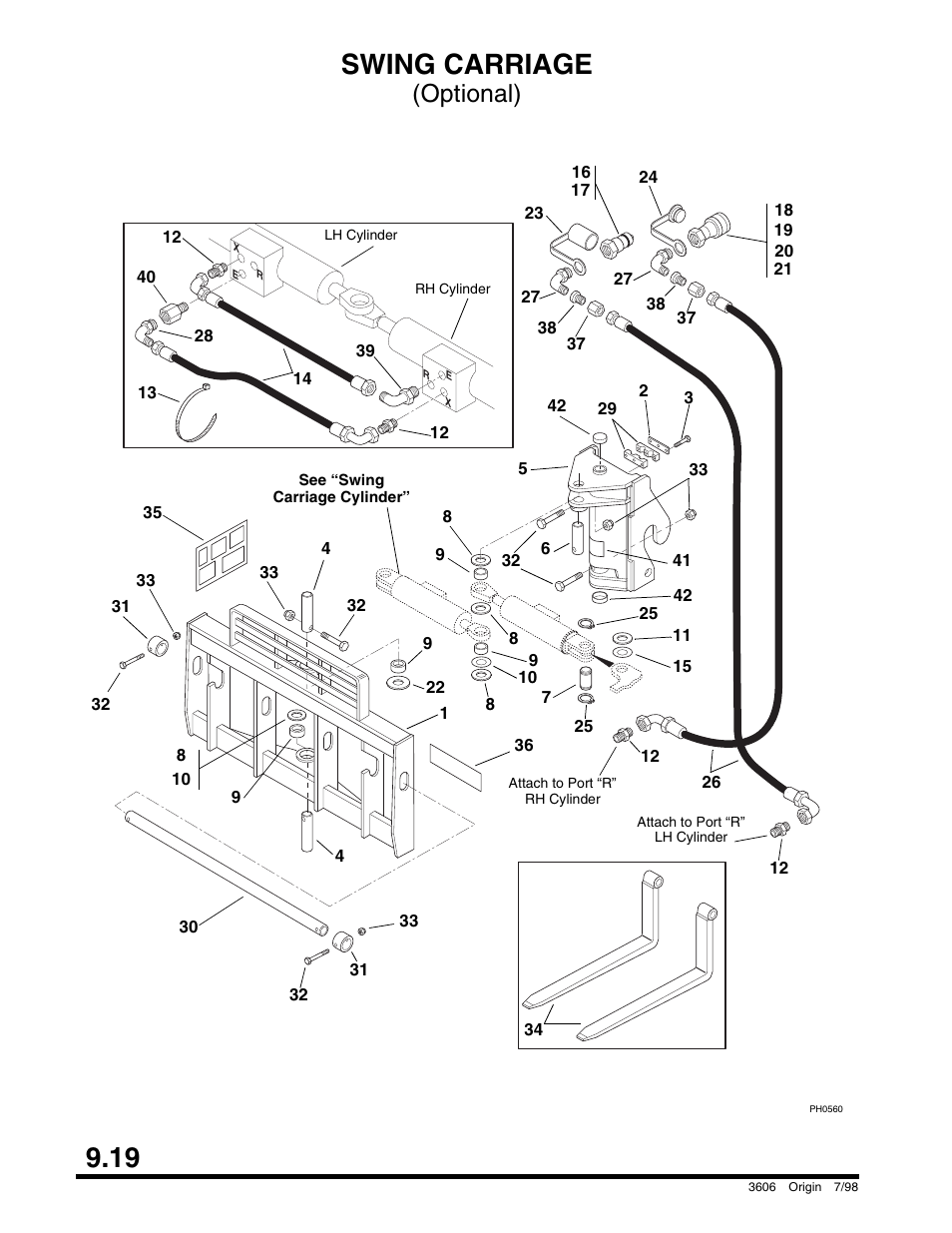 Swing carriage, 19 swing carriage, Optional) | SkyTrak 3606 Parts Manual User Manual | Page 212 / 238