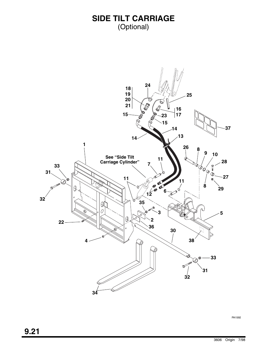 Side tilt carriage, Wash, 21 side tilt carriage | Optional) | SkyTrak 3606 Parts Manual User Manual | Page 214 / 238