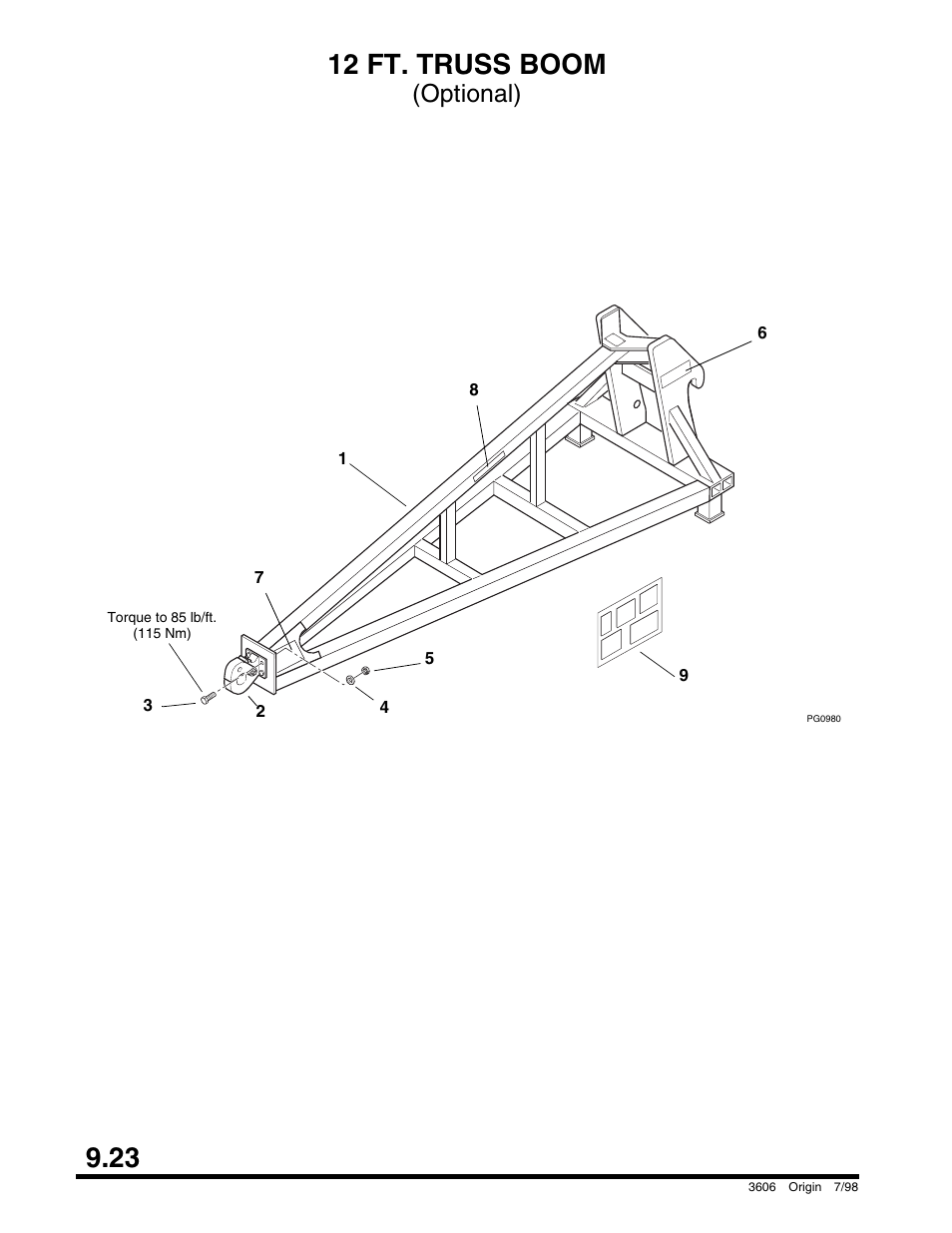 12 ft. truss boom, 23 12 ft. truss boom, Optional) | SkyTrak 3606 Parts Manual User Manual | Page 216 / 238