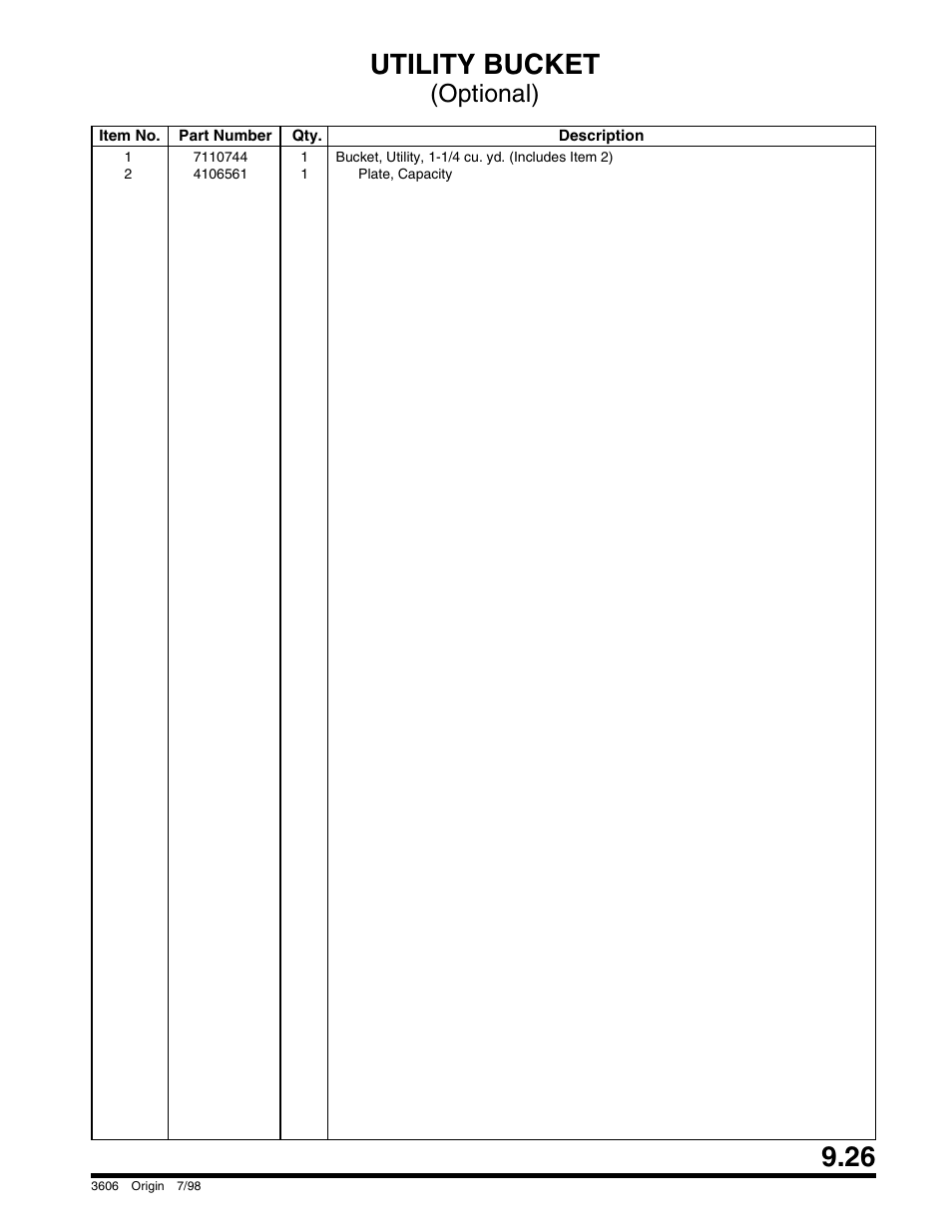Utility bucket, Optional) | SkyTrak 3606 Parts Manual User Manual | Page 219 / 238