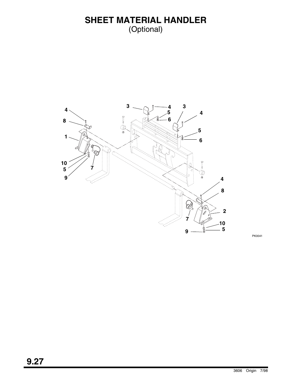 Sheet material handler, 27 sheet material handler, Optional) | SkyTrak 3606 Parts Manual User Manual | Page 220 / 238