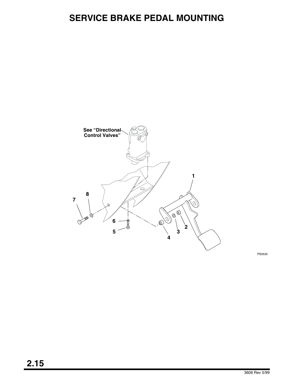 Service brake pedal mounting, 15 service brake pedal mounting | SkyTrak 3606 Parts Manual User Manual | Page 26 / 238