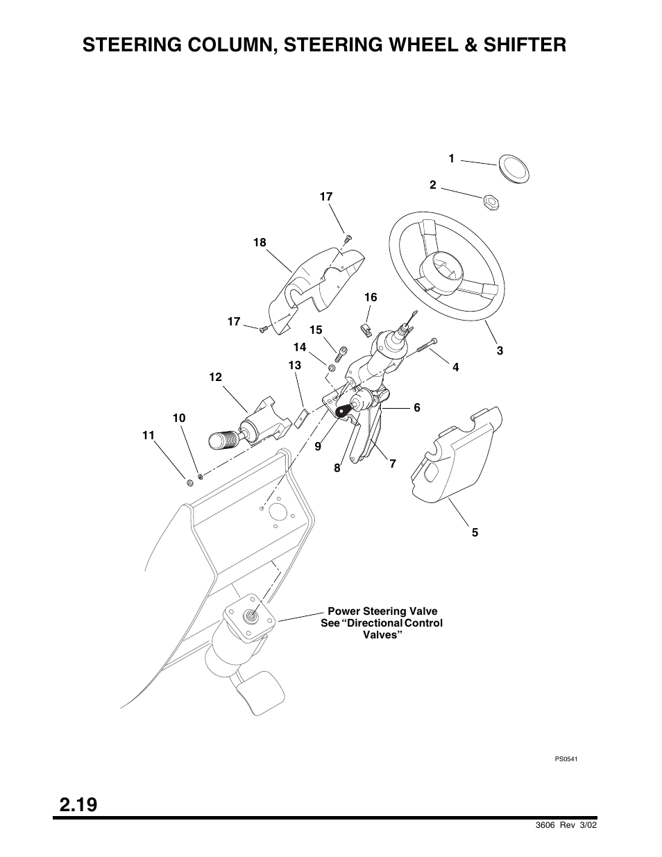 Steering column, steering wheel & shifter, Throttle pedal control, 19 steering column, steering wheel & shifter | SkyTrak 3606 Parts Manual User Manual | Page 30 / 238