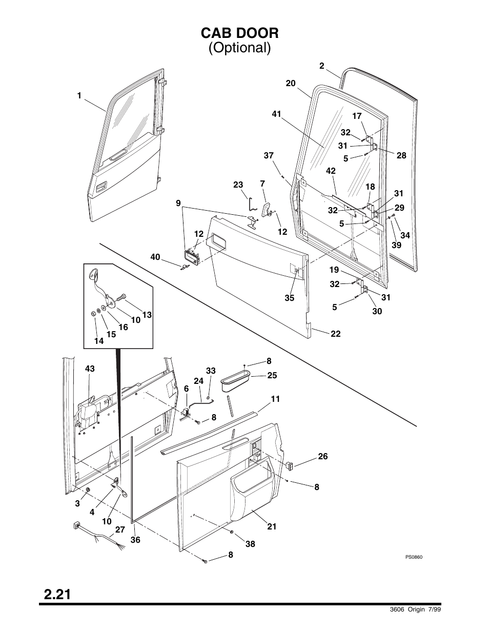 Cab door, Cummins), High, third and output shaft group | 21 cab door (optional) | SkyTrak 3606 Parts Manual User Manual | Page 32 / 238