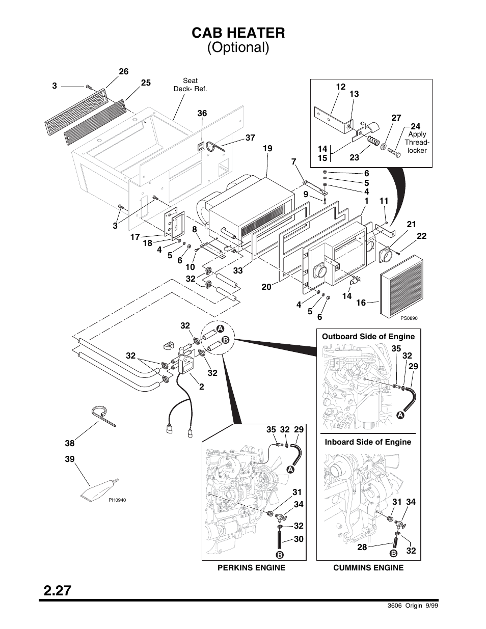 Cab heater, 27 cab heater (optional) | SkyTrak 3606 Parts Manual User Manual | Page 38 / 238
