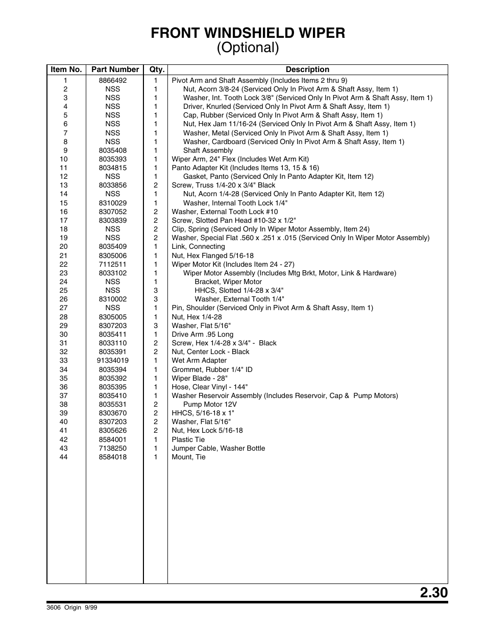 Front windshield wiper (optional) | SkyTrak 3606 Parts Manual User Manual | Page 41 / 238