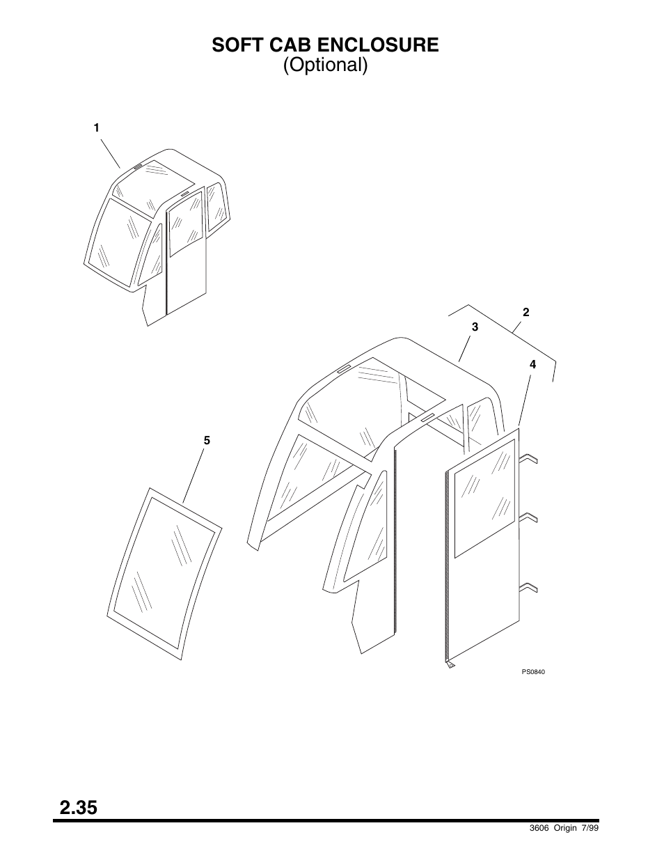 Soft cab enclosure, 35 soft cab enclosure (optional) | SkyTrak 3606 Parts Manual User Manual | Page 46 / 238