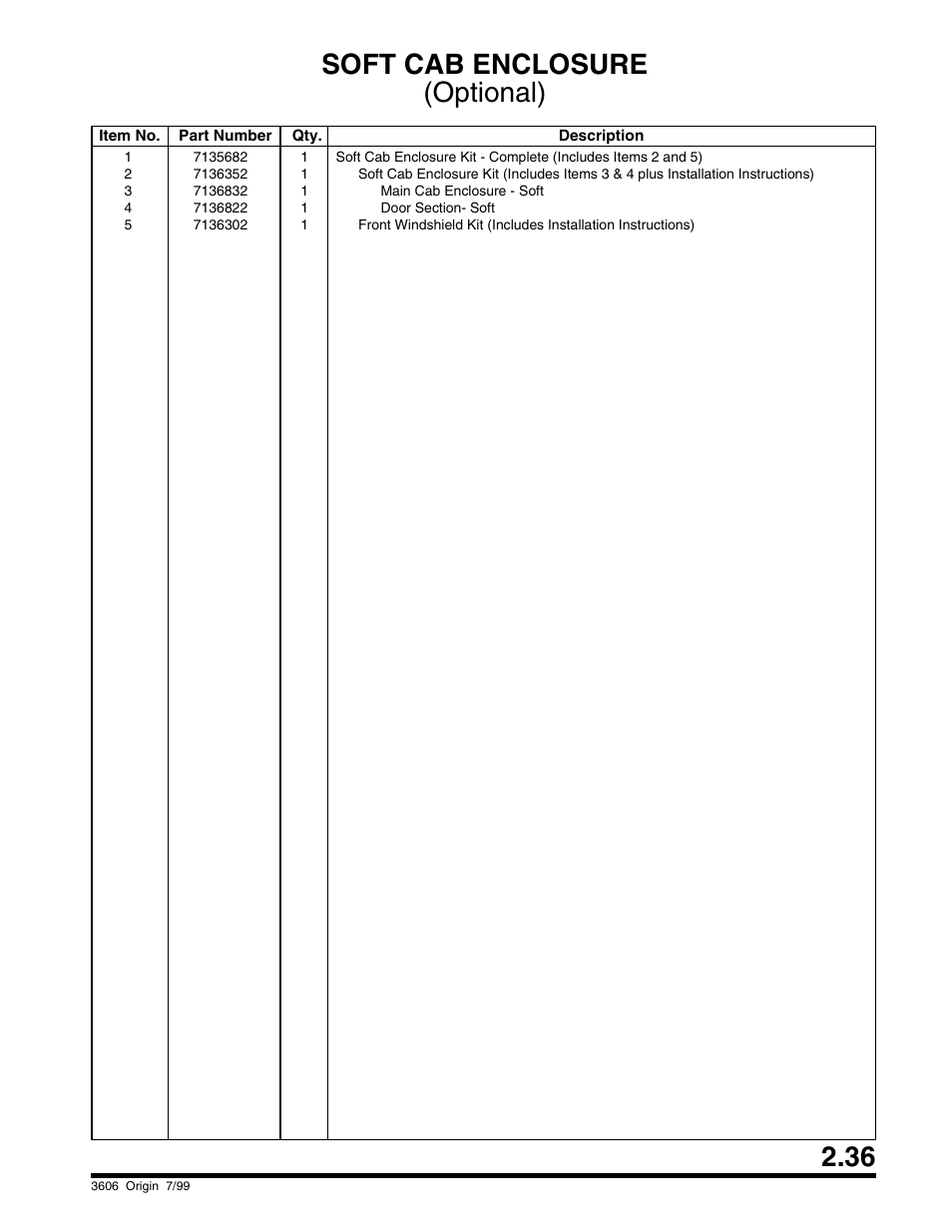 Soft cab enclosure (optional) | SkyTrak 3606 Parts Manual User Manual | Page 47 / 238