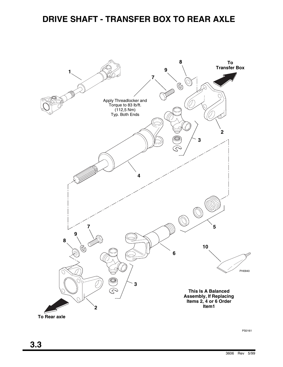 Drive shaft - transfer box to rear axle, Optional), 3 drive shaft - transfer box to rear axle | SkyTrak 3606 Parts Manual User Manual | Page 52 / 238